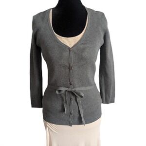 Express Vintage Y2K 90s Minimalist Ribbed Tie Waist Lightweight Cardigan